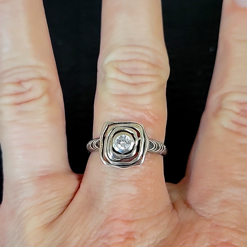 Square .925 sterling silver with CZ stone